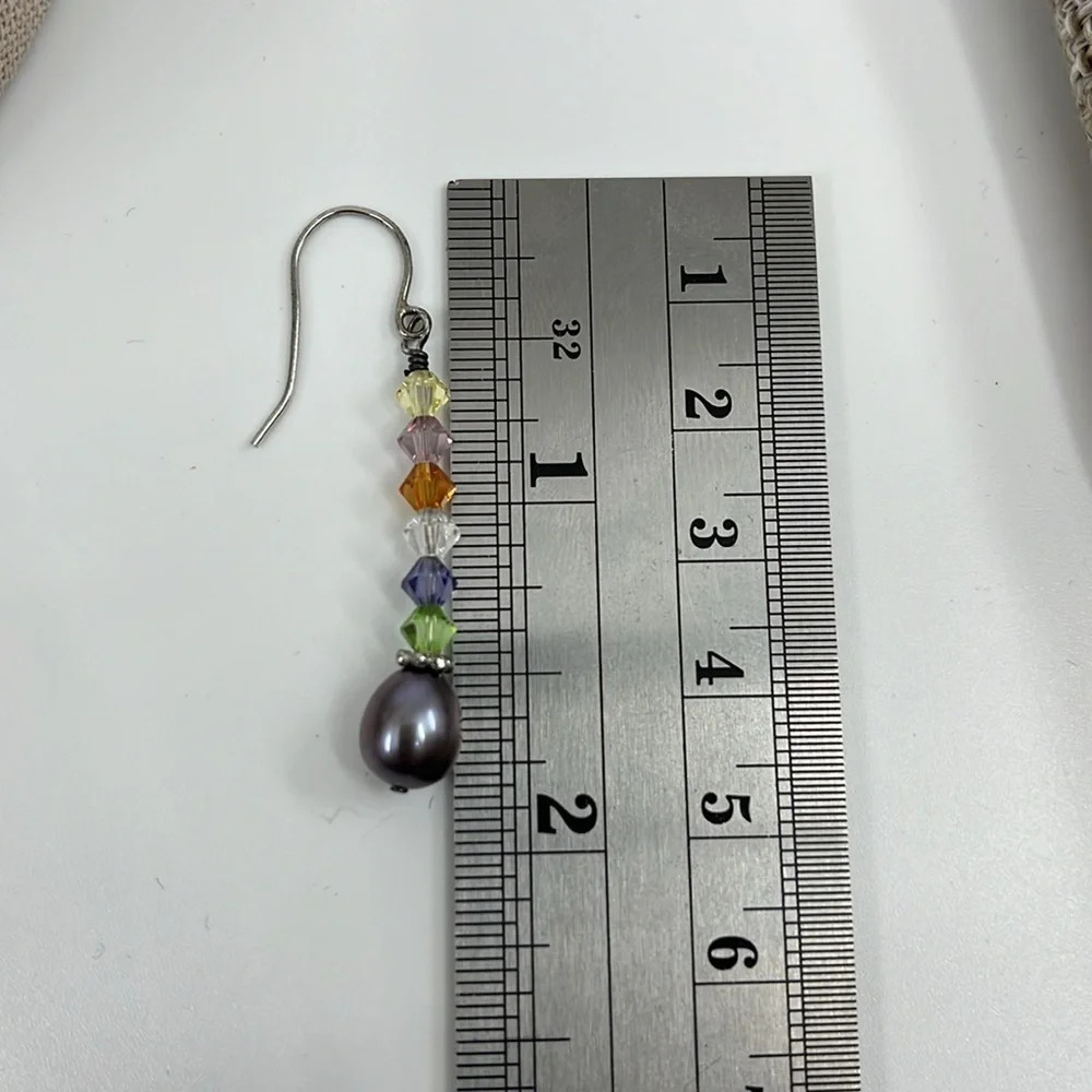 Swarovski Crystal & Blue Pearl 925 Sterling Drop Earrings - Picture 13 of 17